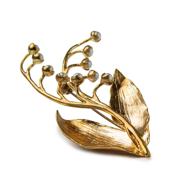 spilla foglie oro con perle