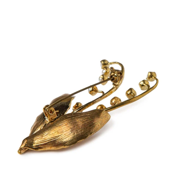 spilla foglie oro con perle