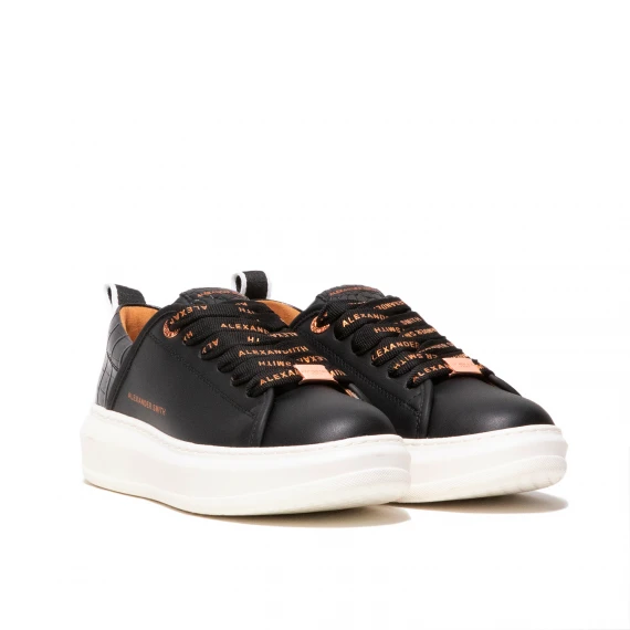 Sneakers in simil pelle nera stampa coccodrillo 