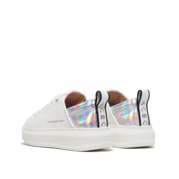 Sneaker vegana in simil pelle derivata dal mais bianca con sperone stampato cocco iridescente 