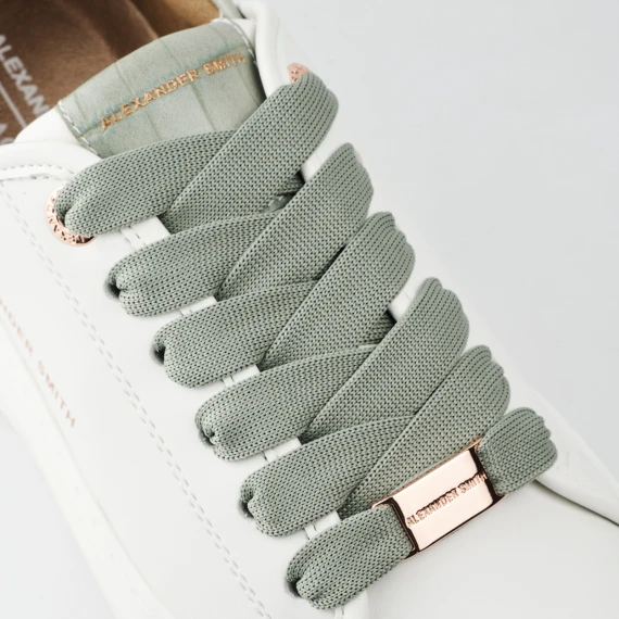 Sneakers Eco-Wembley bianca con sperone a stampa coccodrillo verde chiaro e lacci verdi 