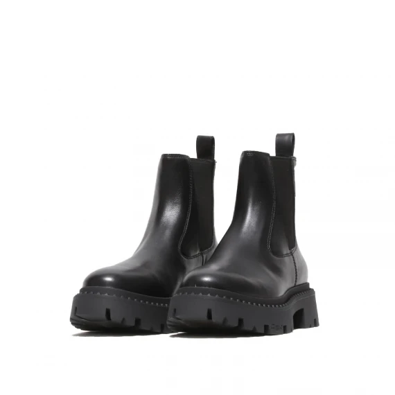 Stivaletto in pelle nera con elastico laterale