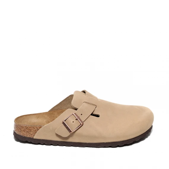 Ciabatta a sabot in pelle di nabuck oliata beige