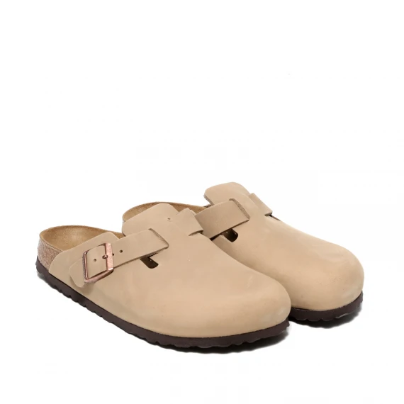 Ciabatta a sabot in pelle di nabuck oliata beige