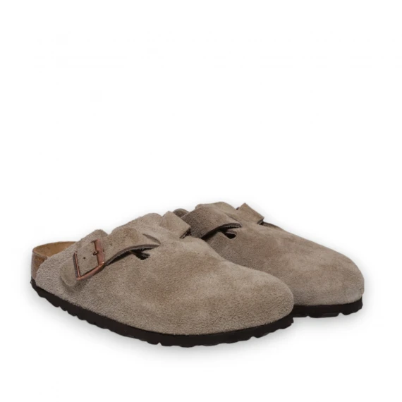 Sabot Birkenstock modello Boston in suede colore taupe