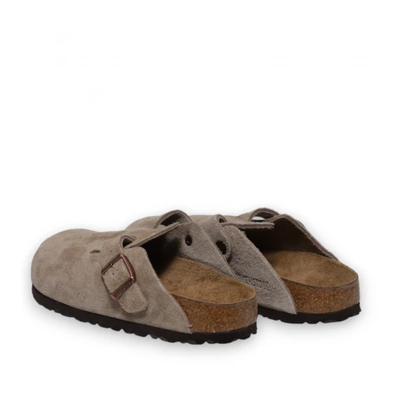 Sabot Birkenstock modello Boston in suede colore taupe