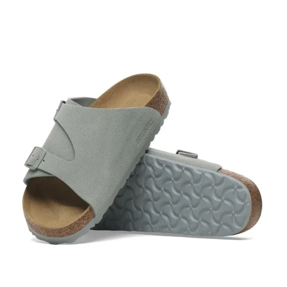 Ciabatta con doppia fibia in suede verde salvia