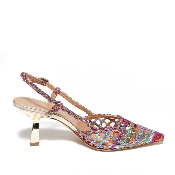 Slingback in pelle intrecciata multicolor