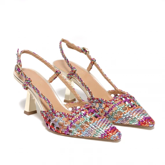Slingback in pelle intrecciata multicolor