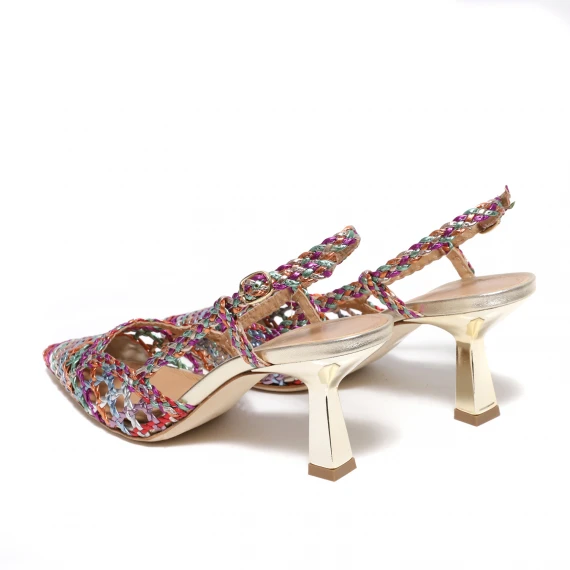 Slingback in pelle intrecciata multicolor