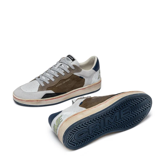 Sneakers Chelsea in pelle bianca e canvas militare