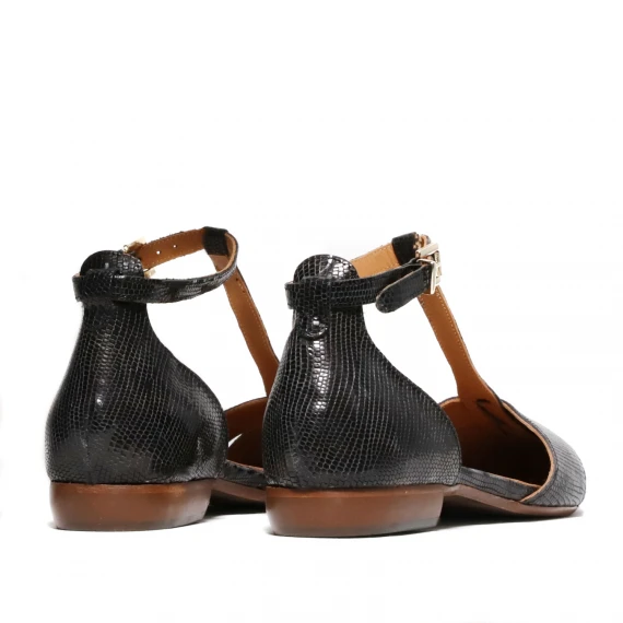 Scarpa aperta in pelle a stampa lucertola nera