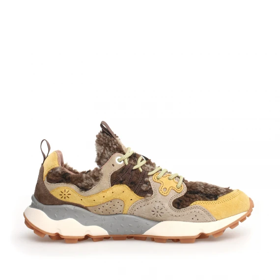 Sneakers Flower Mountain modello Yamano in pellicciotta giallo-marrone