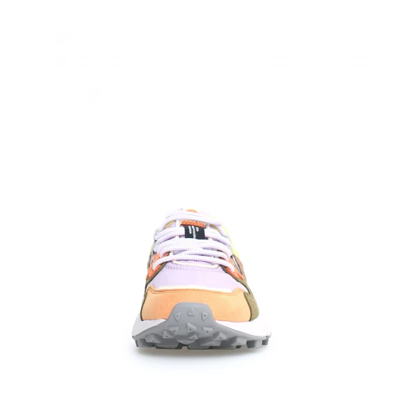Sneakers Yamano in suede arancione e tessuto lilla