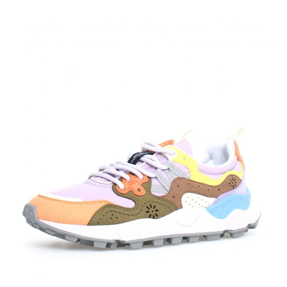 Sneakers Yamano in suede arancione e tessuto lilla