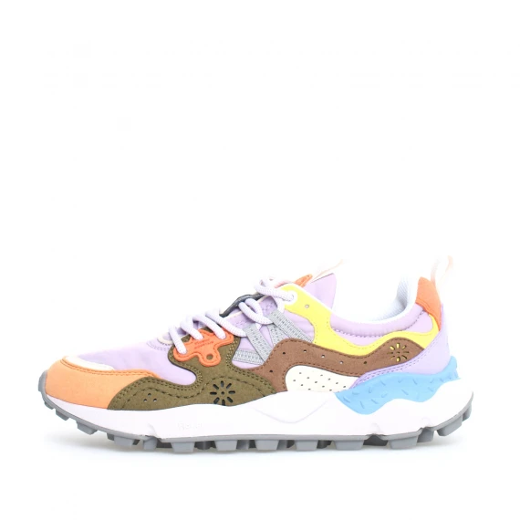 Sneakers Yamano in suede arancione e tessuto lilla