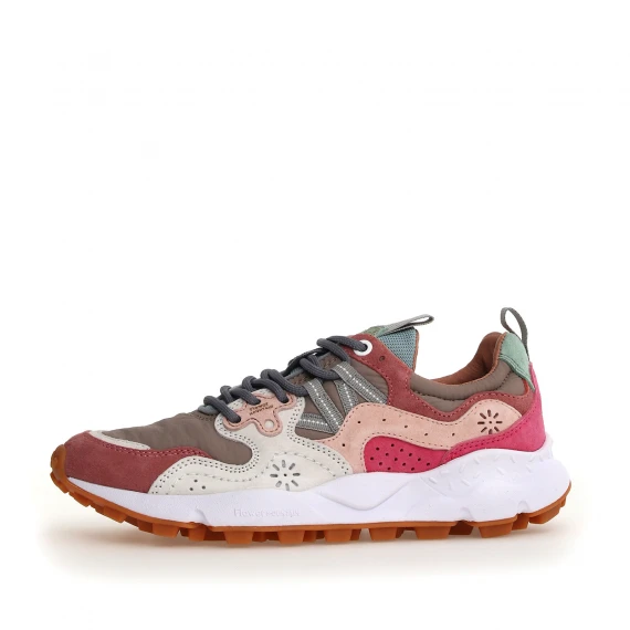 Sneakers Yamano rosa taupe e top suede fuxia 