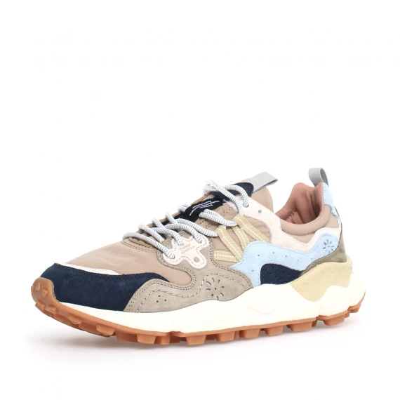 Sneakers Flower Mountain Yamano  blu beige e inserti azzurri e nylon beige 