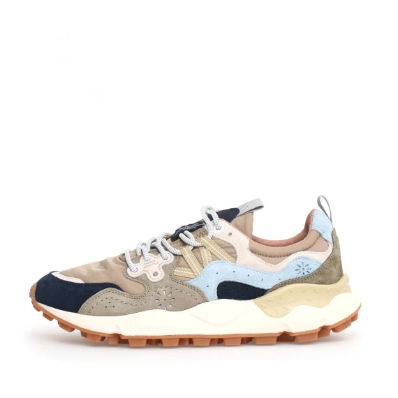 Sneakers Flower Mountain Yamano  blu beige e inserti azzurri e nylon beige 