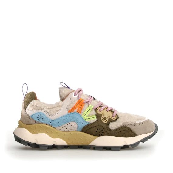 Sneakers Yamano 3 in suede beige con pellicciotta panna