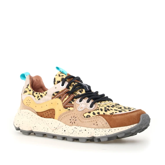 Sneakers Yamano in suede marrone e tessuto animalier