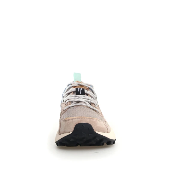 Sneakers Yamano in suede beige con tessuto retato in tinta