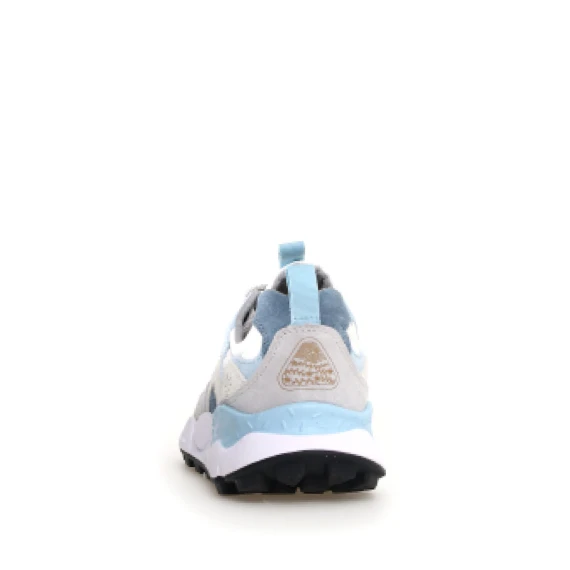 Sneakers Yamano in suede grigio e inserti azzurri e tessuto tecnico bianco