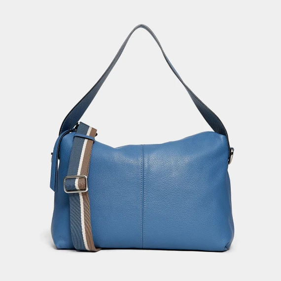 Borsa a spalla media in pelle azzurra