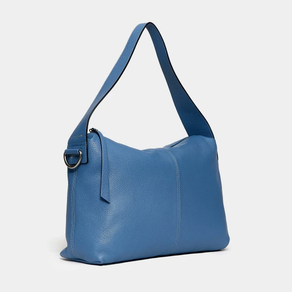 Borsa a spalla media in pelle azzurra