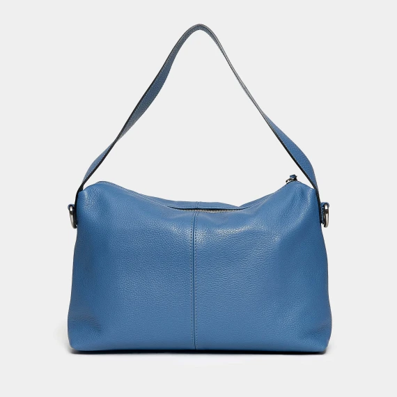 Borsa a spalla media in pelle azzurra