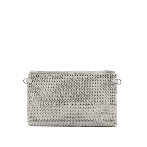 Borsa clutch in tessuto a uncinetto perla