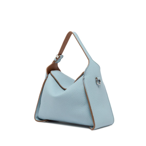 Borsa a mano Penelope in pelle double azzurra e caramello