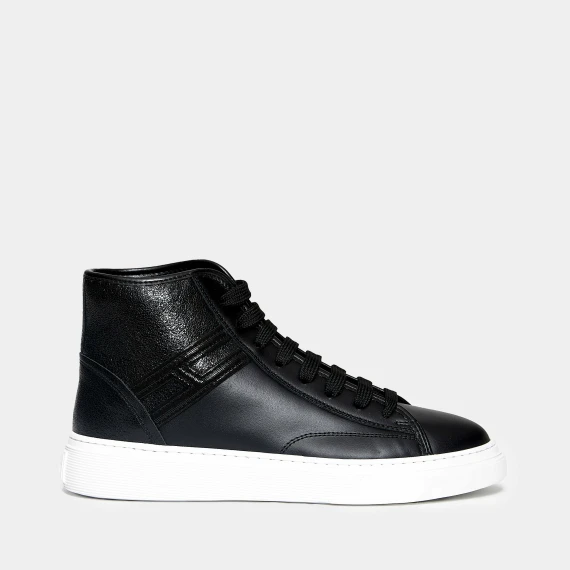 Sneaker H366 in pelle nera con fondo a cassetta 