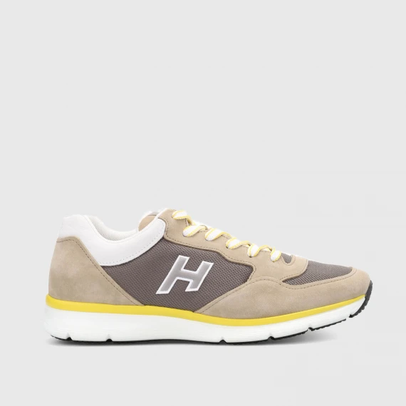 Sneakers Hogan H254 in suede beige e tessuto tecnico 