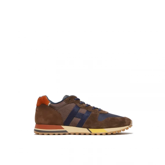 Sneakers H383 running in suede marrone e nylon blu 