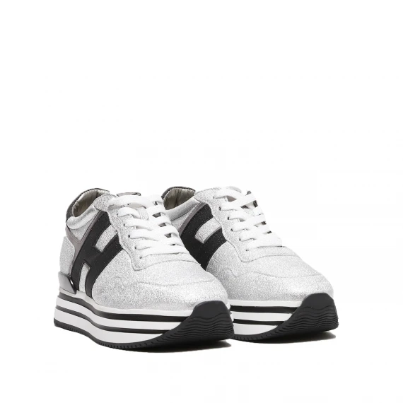Sneakers Midi H222 in pelle metallizzata grigio argento
