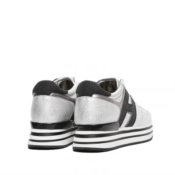 Sneakers Midi H222 in pelle metallizzata grigio argento