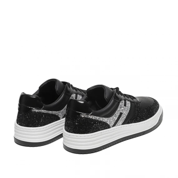 Sneakers H630 in pelle e tessuto glitterato nero 