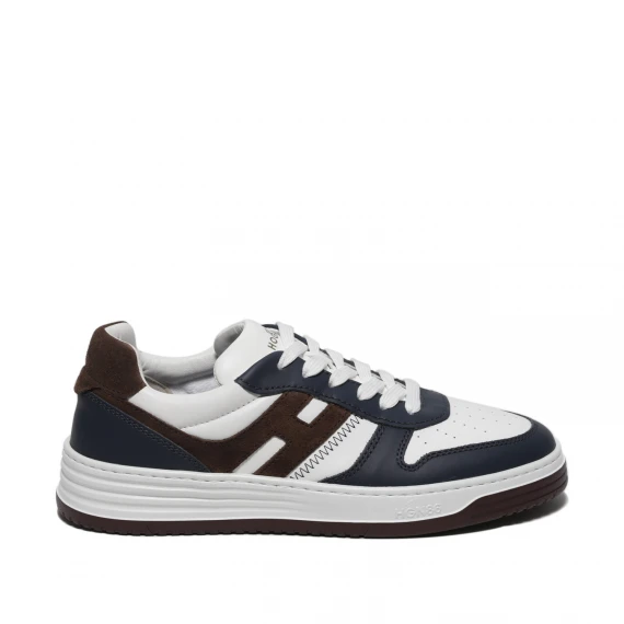 Sneakers H630 in pelle bianca con inserti blu 