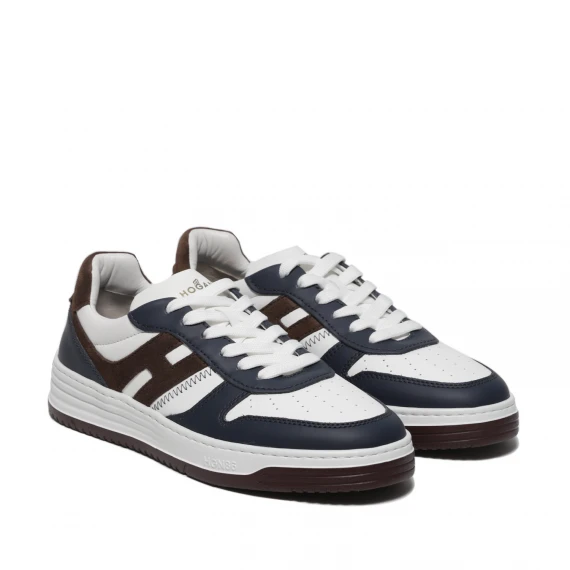 Sneakers H630 in pelle bianca con inserti blu 