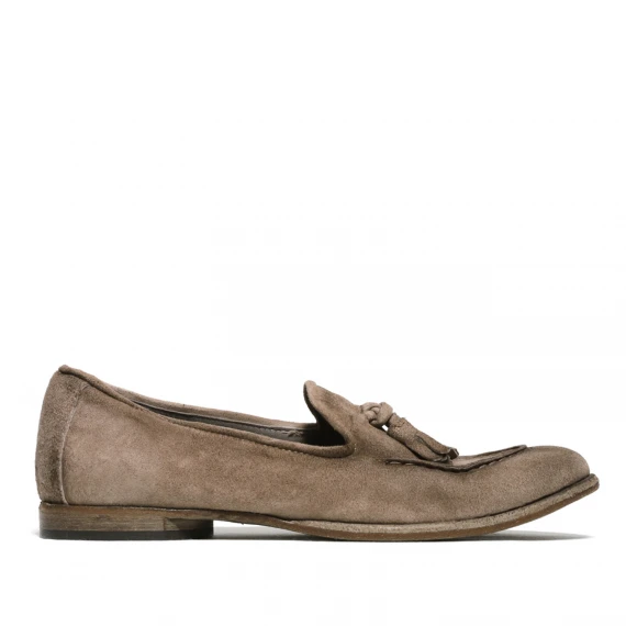 Mocassino con nappine scamosciato taupe