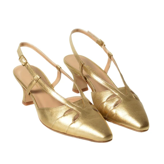 Slingback in pelle craclè oro con foratura