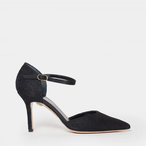 Décolleté con listino alla caviglia in pizzo nero