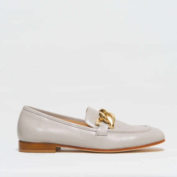 Mocassino in pelle ghiaccio con catena oro