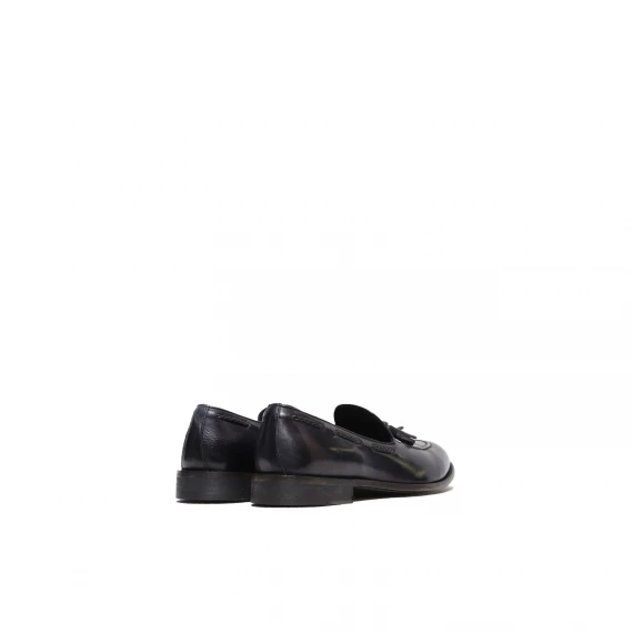 Mocassino con nappine e treccia in pelle pieno fiore blu