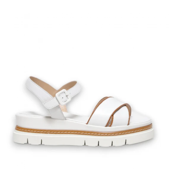 Sandalo incrociato in pelle bianca con listino 