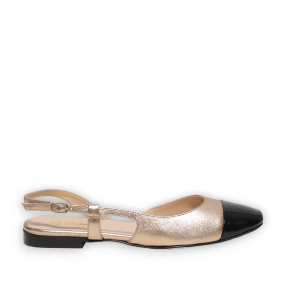 Slingback in pelle oro con punta nera 