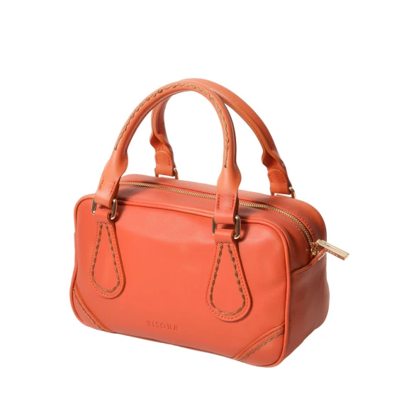 Borsa a bauletto in pelle liscia arancione