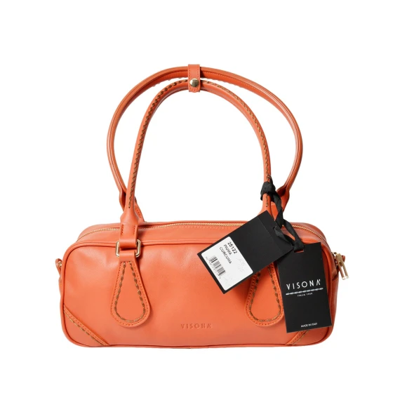 Bauletto a due manici in pelle liscia arancione