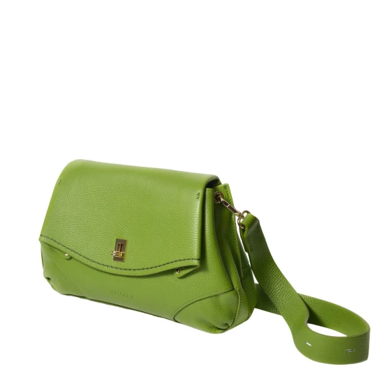 Borsa in pelle martellata a grana grossa verde mela